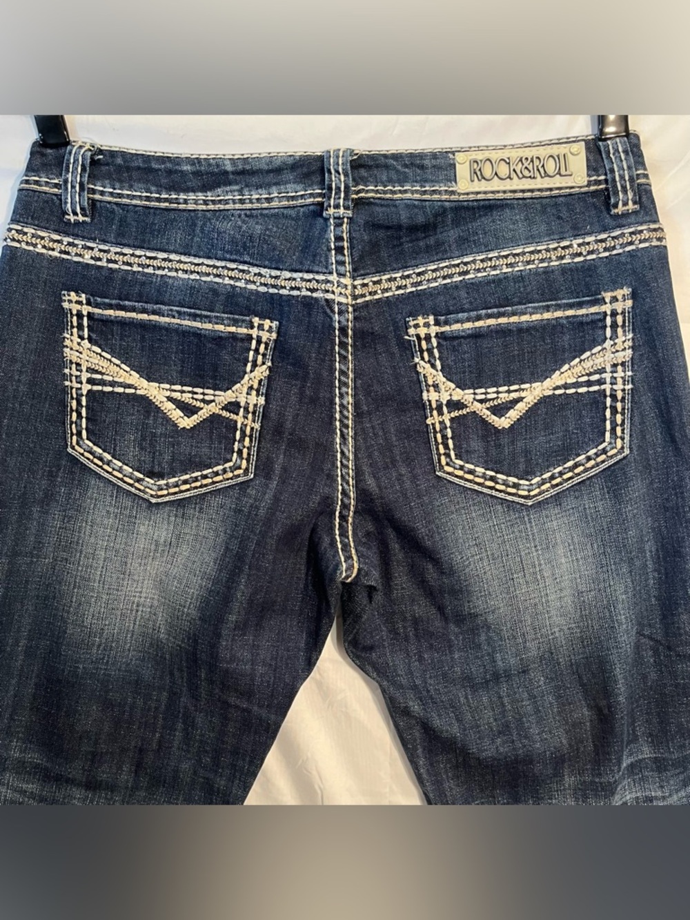 Rock & Roll Cowgirl Riding Jean Women’s Dark Wash Denim Boot Cut Jeans Sz 32x34